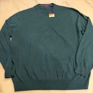 NEW Alan Flusser Sweater Men's XXL Hunter Green V-Neck Cotton Cashmere Blend
